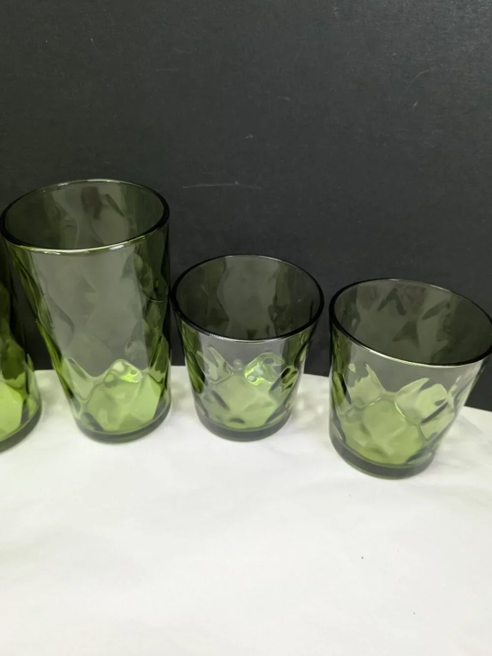 Vintage Indiana Glass Diamond Point Avocado Green Set of 6 - Pristine MCM